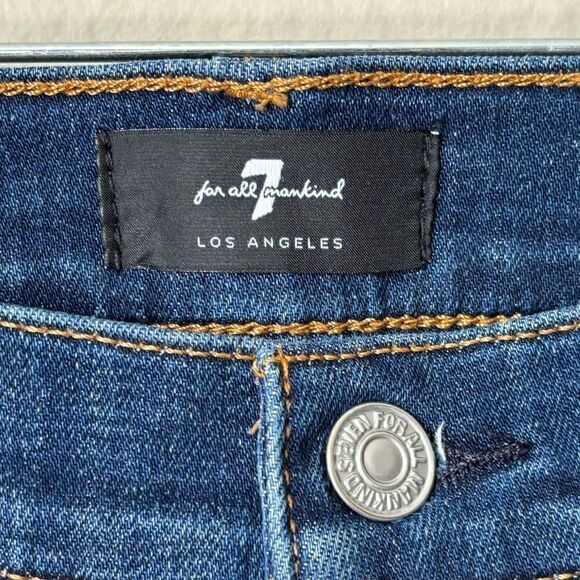 7 For all Mankind  Skinny Blue Jeans Distressed Mid Waist Ankle Size 25 - Picture 10 of 11